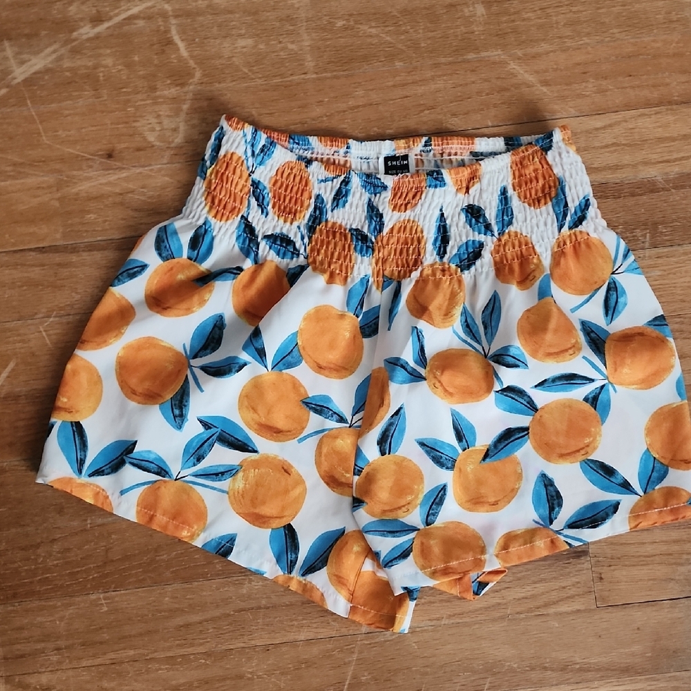 SHEIN White and Orange Elastic Waist Shorts Xsmall